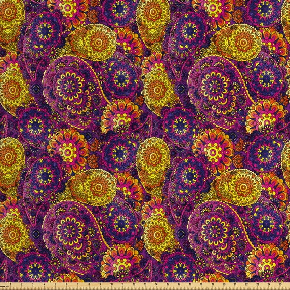 Vintage Fabric by the Yard, Traditional Paisley Motifs Pattern Oriental Design Flower Ornaments Curvy Antique, Upholstery Fabric for Dining Chairs Home Decor Accents, Multicolor by Ambesonne