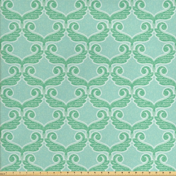 Vintage Fabric by the Yard Upholstery, Abstract Wings Inspired Innocent Antique Design in Pastel Tones Print, Decorative Fabric for DIY and Home Accents, Pale Seafoam Sea Green by Ambesonne