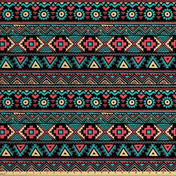 Ambesonne Vintage Fabric by the Yard Upholstery, Eastern Doodles, 5 Yards, Dark Coral Aqua Yellow