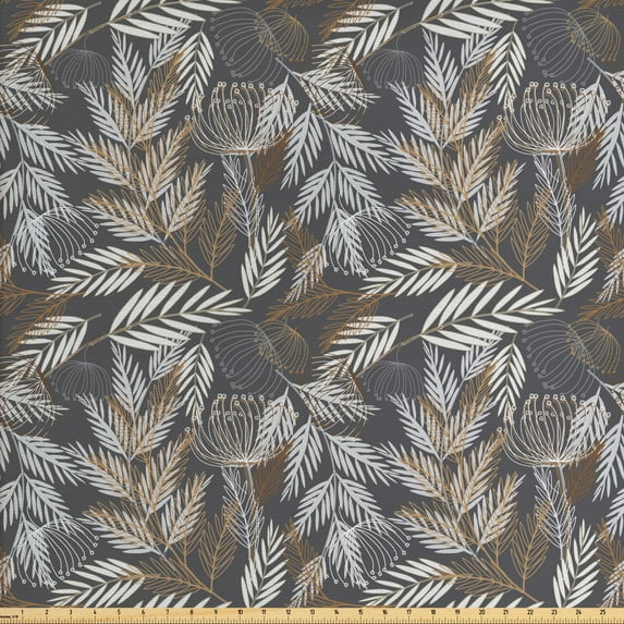 Ambesonne Vintage Fabric by the Yard Upholstery, Rustic Branches Leaves, 2 Yards, Brown Grey Coconut
