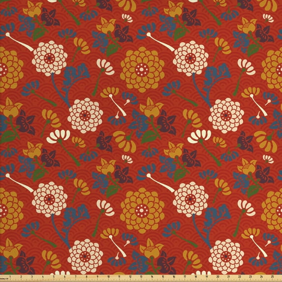 Ambesonne Vintage Fabric by the Yard Upholstery, Flower Twigs Pattern, 2 Yards, Multicolor