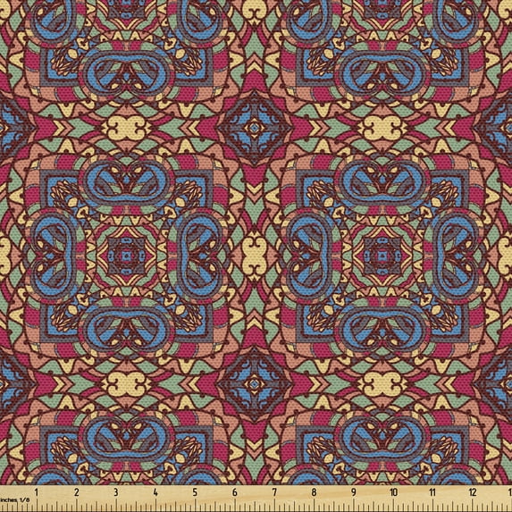 Vintage Fabric by the Yard Upholstery, Middle East Ottoman Oriental Famous Carpet Patten Like Glass Art, Decorative Fabric for DIY and Home Accents, 1 Yard, Multicolor by Ambesonne