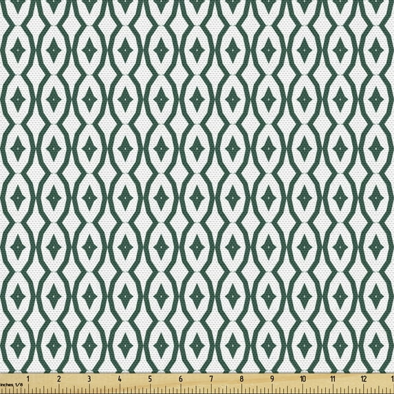 Ambesonne Vintage Fabric by the Yard Upholstery, Retro Circles Composition, 1 Yard, White Forest Green