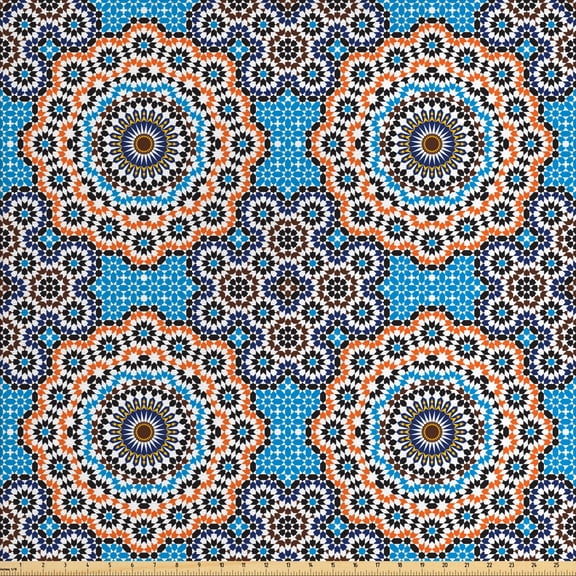 Ambesonne Vintage Fabric by the Yard Upholstery, Moroccan Ceramic Tile, 3 Yards, Multicolor