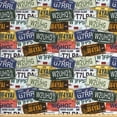 thumbnail image 1 of Ambesonne Retro Fabric by the Yard Upholstery, Vintage Travel Plate, 10 Yards, Green Blue Yellow, 1 of 4