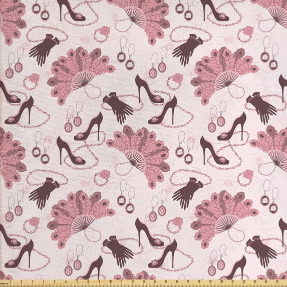 Ambesonne Vintage Fabric by the Yard Upholstery, Retro Women Fashion, 3 Yards, Pale Pink