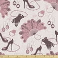 thumbnail image 1 of Vintage Fabric by the Yard Upholstery, Women Fashion Theme Old Fashioned Accessories Gloves Shoes Peacock Feather Earrings, Decorative Fabric for DIY and Home Accents, Pale Pink by Ambesonne, 1 of 5