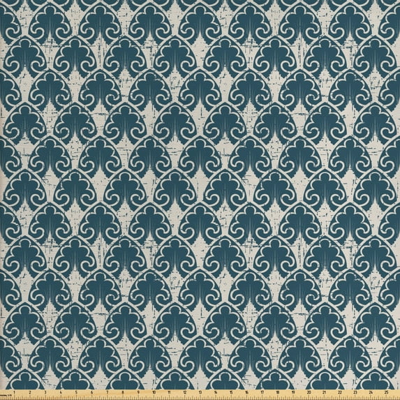 Vintage Fabric by the Yard, Worn out Scale Style Nature Garden Design Antique Style Curved Floral Motif, Decorative Upholstery Fabric for Sofas and Home Accents, Dark Teal Eggshell by Ambesonne