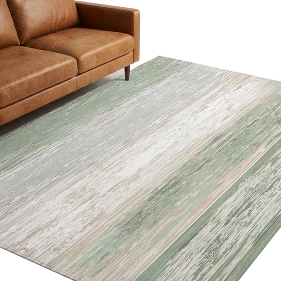 Vintage Faded Grain Washable Area Rug 5 x 8 ft Country Rustic Farmhouse Green Grey Wood Grain Soft Non‑Slip Rugs Stain Repellent Indoor Mats for Spacious Family Room, Long Dining‑Table, Sunroom