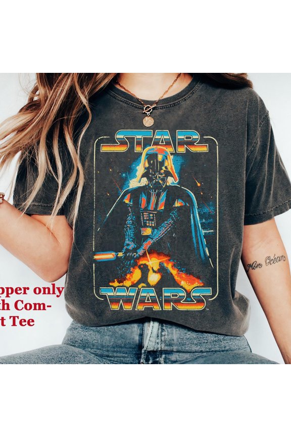 Vintage Faded Space Antagonist & Hero Conflict Graphic Comfort Colors Tee For Galactic Theme Park Outings