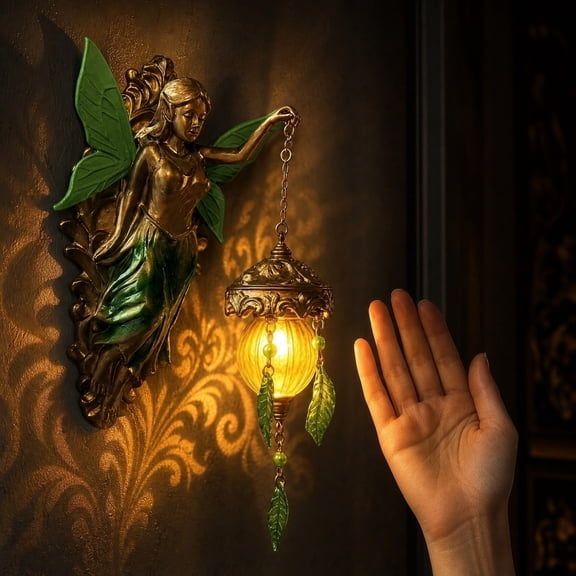 Vintage Fairy Resin Wall Sconce LED Night Light, Soft Warm Glow Hanging Lantern Wall Decor Ornament for Bedroom Living Room Garden Indoor Atmosphere Lighting