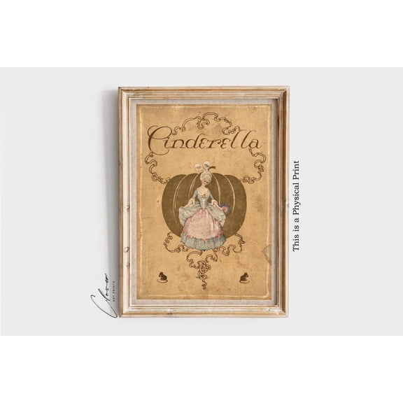 Vintage Fairy Tale Book Cover, Cinderella Illustration, Antique Children’S Wall Art Print, Storybook Classic Decor Home Decor #139, Stretched Canvas Size 16x24