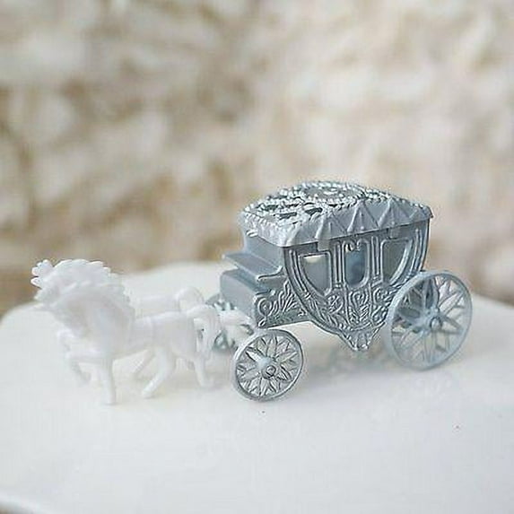 Vintage Fairy Tale Cinderella Silver Horse and Carriage Coach Cake Topper