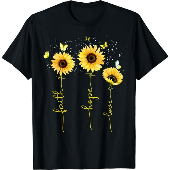 Vintage Faith Cross Hope Love Sunflower Butterfly Christian T-Shirt