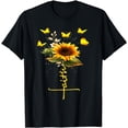 thumbnail image 1 of Vintage Faith Cross Sunflower Butterflies Flowers Christians T-Shirt, 1 of 3