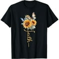 thumbnail image 1 of Vintage Faith Cross Sunflower Christian T butterfly T-Shirt Black 3X-Large, 1 of 4
