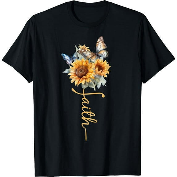 Vintage Faith Cross Sunflower Christian T butterfly T-Shirt Black 4X-Large