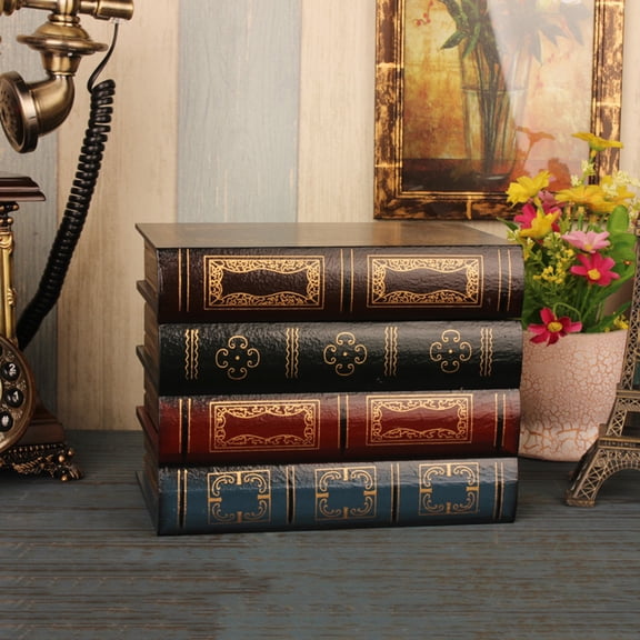 Vintage Fake Book Props Wooden Organizer, Multicolor Decorative Book Models, 6.2x5.3x4.3in Office Desktop Decor, for Library Study Room Shelf