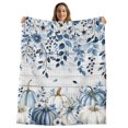 thumbnail image 1 of Vintage Fall Blue Throw Blanket, Flannel Fleece Blanket with Striped Design for Couch, Thanksgiving Botanical Pumpkins Soft Breathable All Season Plush Blankets for Loveseat Sofa Bed 60"x80", 1 of 9