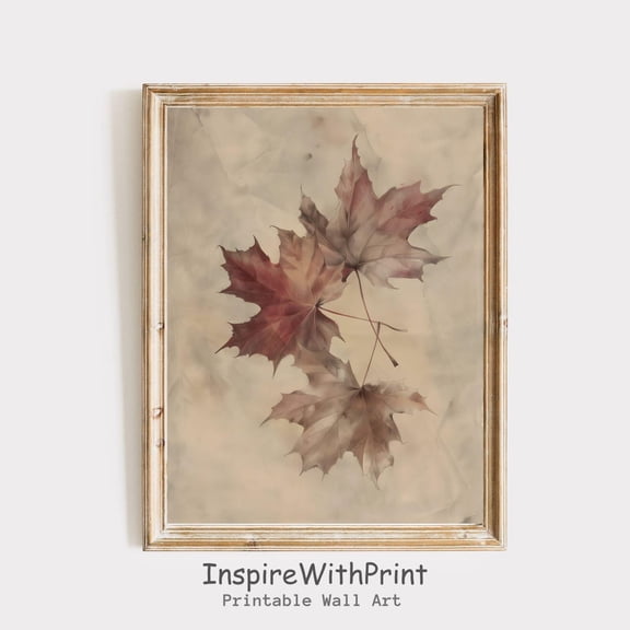 Vintage Fall Botanical Print, Autumn Maple Leaf Art Printable Fall Foliage Wall Art, Farmhouse Fall Print, Size 16x24 UNFFRAMED