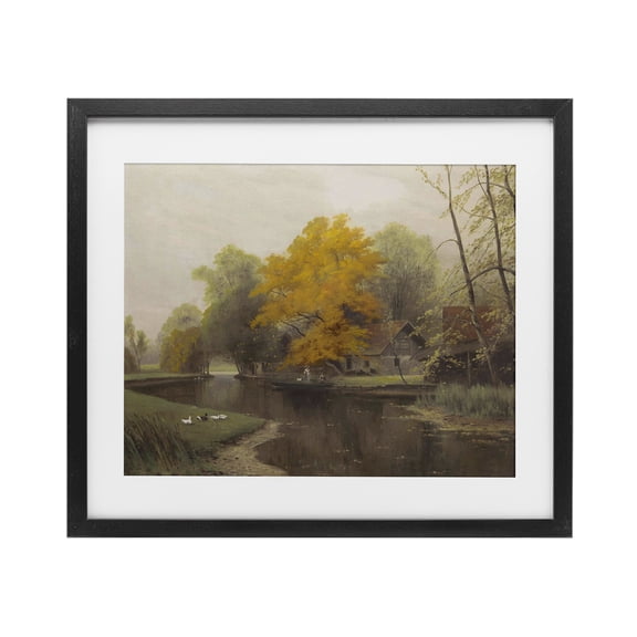 Stupell Industries Vintage Fall By The River Black Framed Print Under Glass, design by Leah Straatsma, 13 x 16
