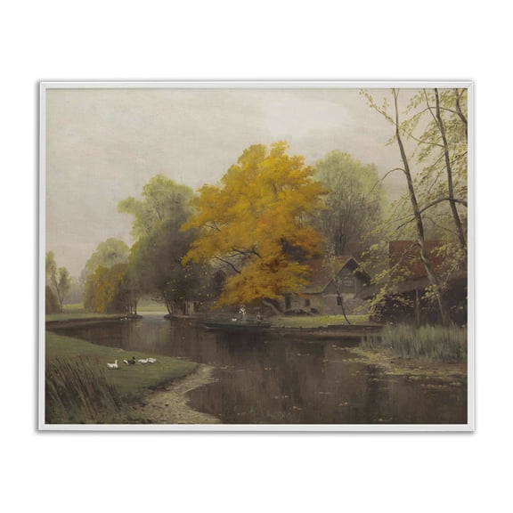 Stupell Industries Vintage Fall By The River White Framed Giclee Art, design by Leah Straatsma, 24 x 30