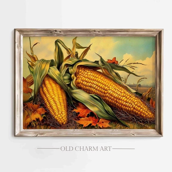 Vintage Fall Corn Field Wall Art Print, Farmhouse Decor, Seasonal Artwork Unframed Paper Print