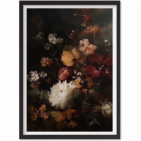 Vintage Fall Floral Print | Dark Autumn Flower Painting | Moody Botanical Fall, Matte Canvas Stretched, Posters for Room Bedroom Living Room Bathroom Wall Decor, Posters & Art Prints, Gift.