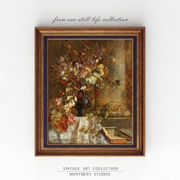 Vintage Fall Floral Print, Moody Autumn Flower Art, Botanical Thanksgiving Home Decor, Dark Fall Poster, , Sl Warm Present Vintage UNFRAMED Poster Size 12x18