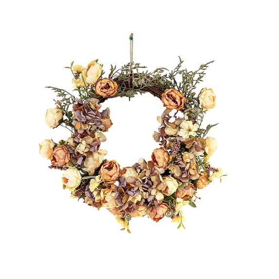 Vintage Fall Flower Wreath 19.69Inch Artificial Peony Hydrangea Wreath For Autumn Front Door And Home Decor