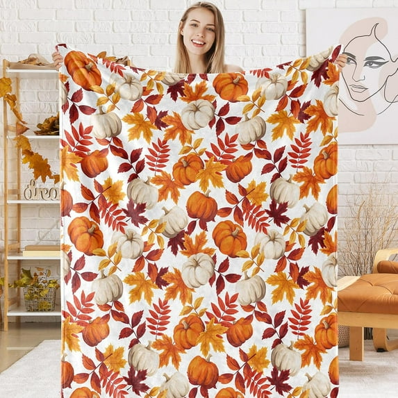 Vintage Fall Fuzzy Flannel Blanket 60 x 50 Inch Retro Pumpkin Football Throw Blanket Retro Harvest Blanket for Thanksgiving Home Chair Sofa Couch Bed