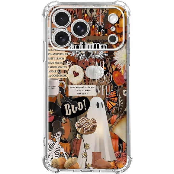 Vintage Fall Ghost Maple Leaf Halloween Soft TPU Case for iPhone 17 Pro Max
