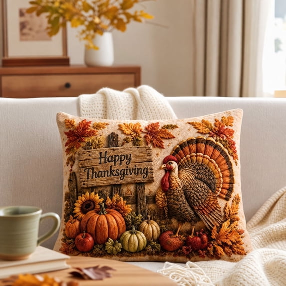Vintage Fall Harvest Pillow Cover Thanksgiving Pumpkin Sunflower Decorative Cushion Case for Sofa Couch Home Fall Decor