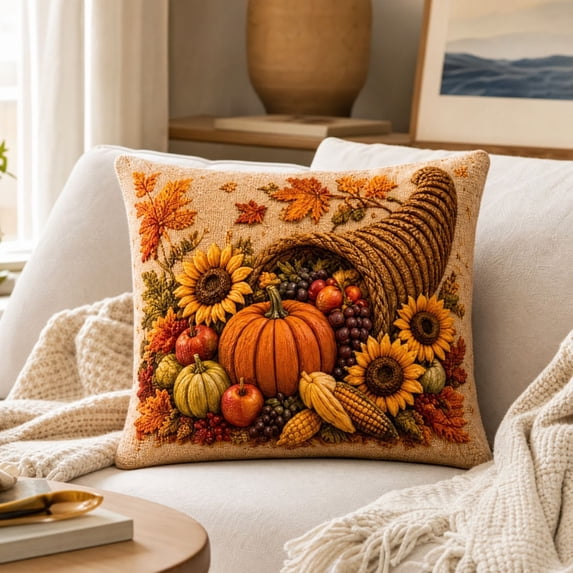 Vintage Fall Harvest Pillow Cover Thanksgiving Pumpkin Sunflower Decorative Cushion Case for Sofa Couch Home Fall Decor