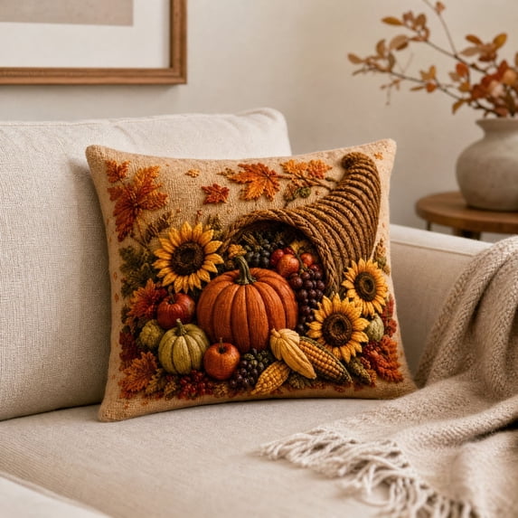 Vintage Fall Harvest Throw Pillow With Insert Thanksgiving Pumpkin Sunflower Decorative Pillow for Sofa Couch Home Decoration
