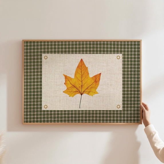 Vintage Fall Leaf Poster Neutral Rustic Farmhouse Autumn Decor Leaf Decor Art Gingham Decor Home Decor, 24x36 UNFRAMED