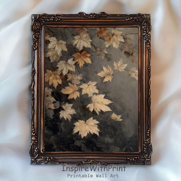 Vintage Fall Leaves Poster Maple Leaf Art Printable Fall Foliage Wall Art, Dark Botanical Rustic Autumn Cottagecore Art Fall Farmhouse Print, Size 12x18 UNFFRAMED F03.1.6l483