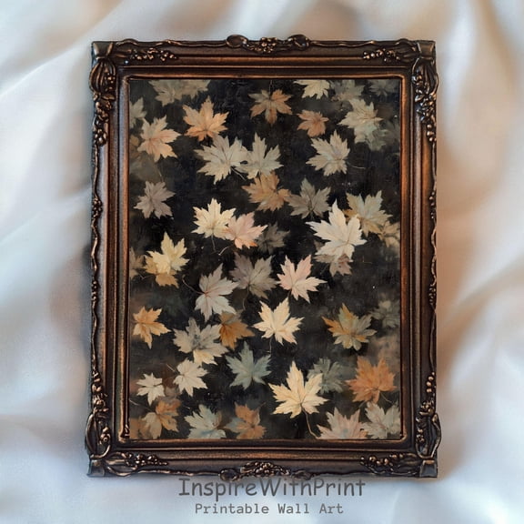 Vintage Fall Leaves Poster Maple Leaf Art Printable Fall Foliage Wall Art, Dark Botanical Rustic Autumn Cottagecore Art Fall Farmhouse Print, Size 16x24 UNFFRAMED F03.1.6l488