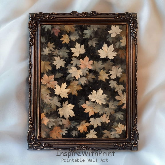 Vintage Fall Leaves Poster Maple Leaf Art Printable Fall Foliage Wall Art, Dark Botanical Rustic Autumn Cottagecore Art Fall Farmhouse Print, Size 24x36 UNFFRAMED F03.1.6l339