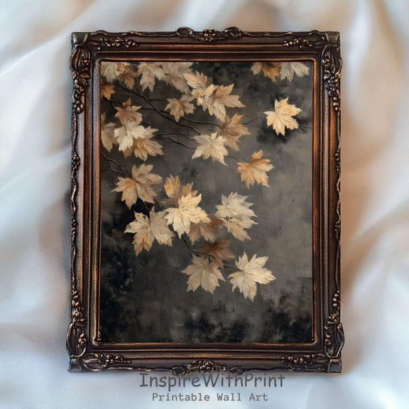 Vintage Fall Leaves Poster Maple Leaf Art Printable Fall Foliage Wall Art, Dark Botanical Rustic Autumn Cottagecore Art Fall Farmhouse Print, Size 8x12 UNFFRAMED F03.1.6l337