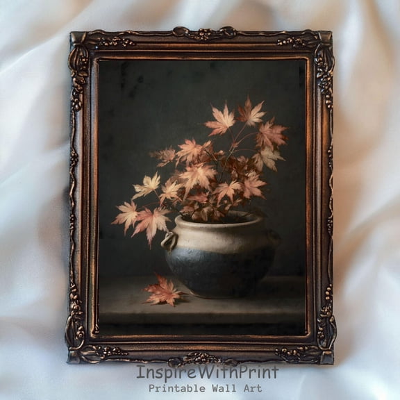 Vintage Fall Leaves Poster Maple Leaf Art Printable Fall Still Life Poster Dark Botanical Rustic Autumn Cottagecore Art Fall Farmhouse Print, Size 24x36 UNFFRAMED F03.1.6l420