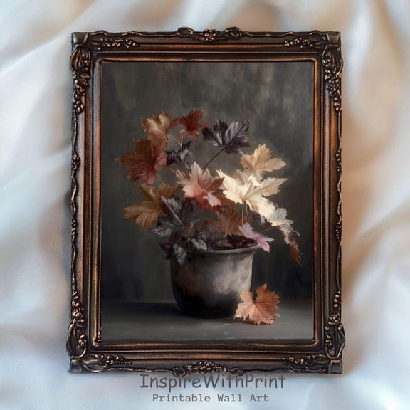Vintage Fall Leaves Print, Maple Leaf Art Printable Fall Still Life Print, Dark Botanical Rustic Autumn Cottagecore Art Fall Farmhouse Print, Size 8x12 UNFFRAMED F03.1.5l1749