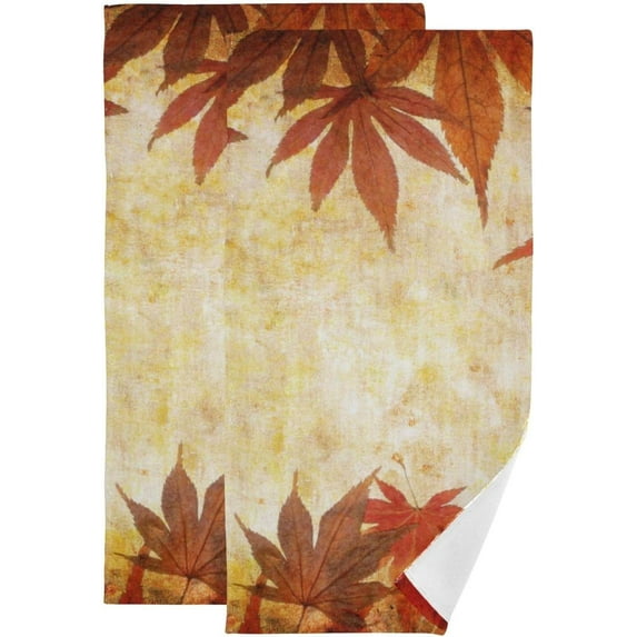 Vintage Fall Maple Leaves Hand Towels, Abstract Grunge Autumn Kitchen Towel Ultra Soft and Absorbent,Decorative Fingertip Face Towel for Bathroom Hotel, 2 PCS, 28.3"x 14.4"