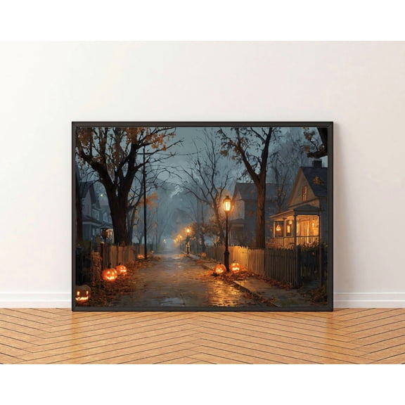 Vintage Fall Poster Wall Art Moody Misty Town Landscape Print Eerie Autumn Decor Rustic Home UNFRAMED Poster, Wall Art for Decor, Present, 16x24