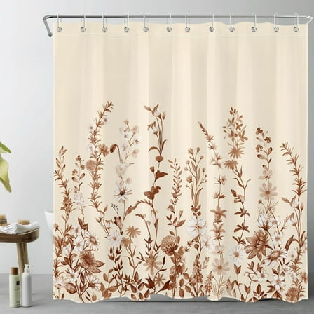 Vintage Fall Shower Curtain for Bathroom,Country Wildflower and Autumn Leaf on Beige Fabric Shower Curtain with Hooks,Nature Plant Bathroom Curtain Shower Set, 72x84 inches
