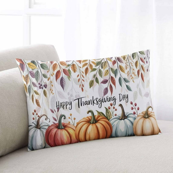 Vintage Fall Throw Pillow Covers, Orange Blue Pumpkins Thanksgiving Maple Leaf Soft Breathable Pillow Cases with Invisible Zipper for Sleeping, Body Pillowcases for Couch Bed Sofa Chair 24x36 Inches