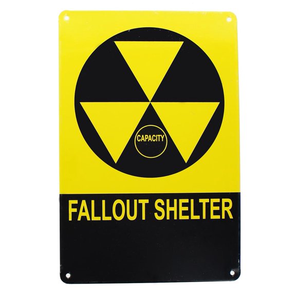 Vintage Fallout Shelter Metal Sign Replica, Nuclear Warning Sign, 6in X 9in