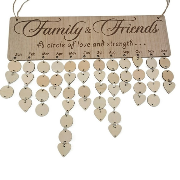 Vintage Family Reminder Calendar Board (16''x5''), Rustic Wooden Hanging Birthday Anniversary Reminder with 50pcs Wood Tags, DIY Calendar Plaque Sign Gift for Friend/Mother/Grandma