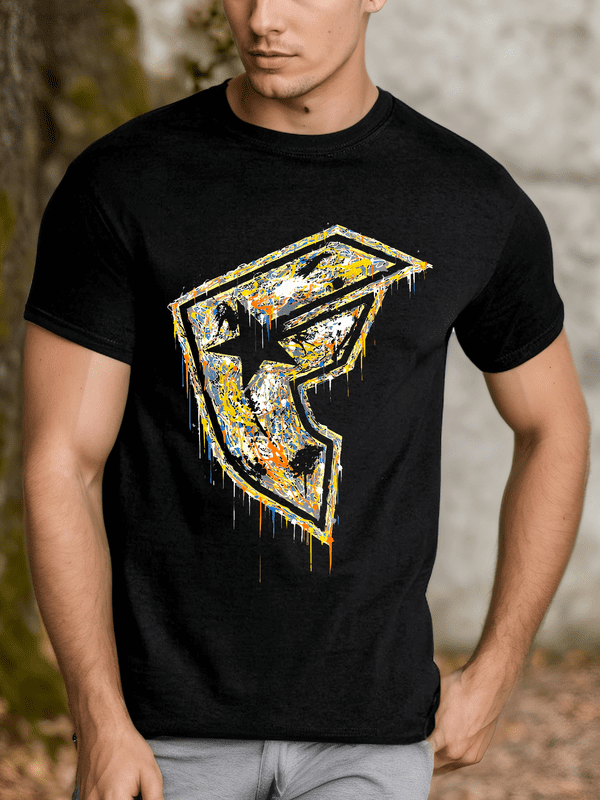Vintage Famous Shirt Mens Black Y2K Colorful Paint Drip Logo