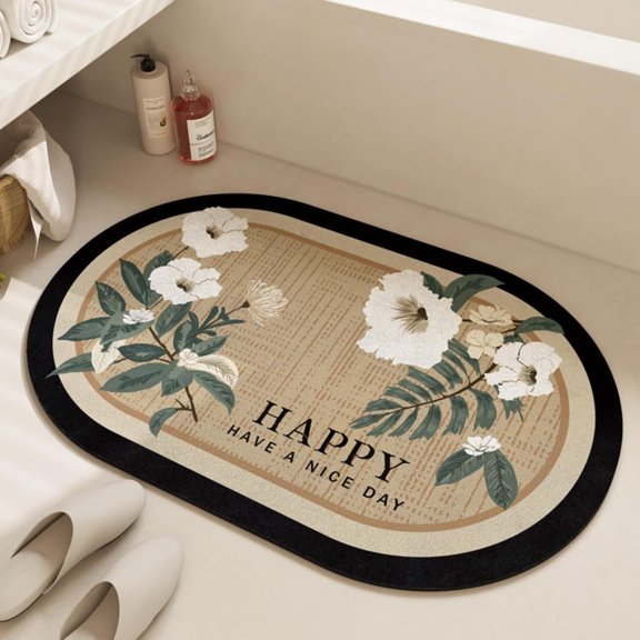 Vintage Fantasy Floral Diatomite Earth Bath Mat Non-Slip Shower Rugs Spring Summer Super Absorbent Quick Dry Plant Bathroom Floor Mat Household Bedrooms Doormat Washable Style C
